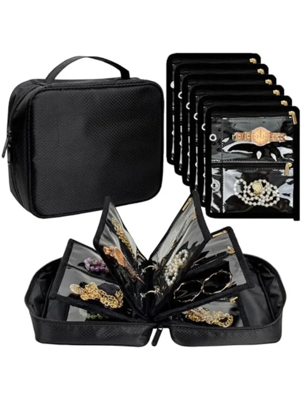 Travel Jewelry Organizer Bag Zipper Binder Necklace Ring Earring Storage Case